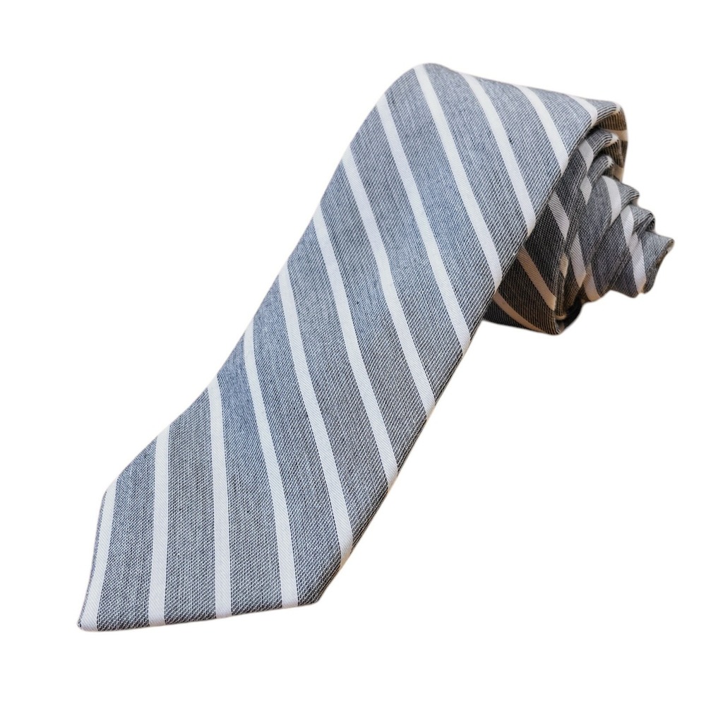 Spier & Mackay Handmade Slim Neck‎ Tie 100% Cotton Grey Stripes Ivy Style Preppy